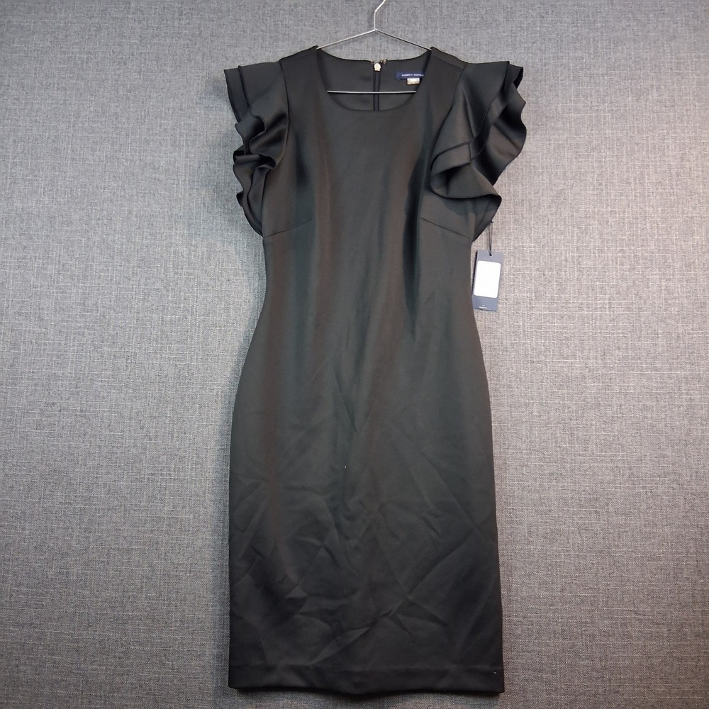 Tommy Hilfiger Black Ruffle Cap Sleeve Sheath Dress TD7S1ME1 Size 4 NEW - Picture 7 of 13